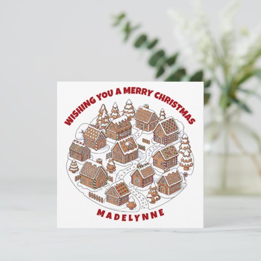 Christmas Gingerbread Village With Coloring Page Feestdagenkaart (Staand voorkant)