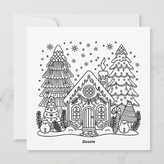 Christmas Gingerbread Village With Coloring Page Feestdagenkaart (Achterkant)