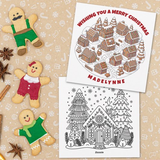 Christmas Gingerbread Village With Coloring Page Feestdagenkaart