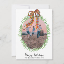 Christmas Gingham Coquette Krans Foto Feestdagenkaart