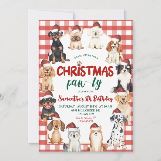 Christmas Gingham Dog Paw-ty Animal Lover Birthday Kaart (Voorkant)
