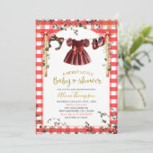 Christmas Gingham Girl Winter Clothes Baby Shower Kaart (Staand voorkant)