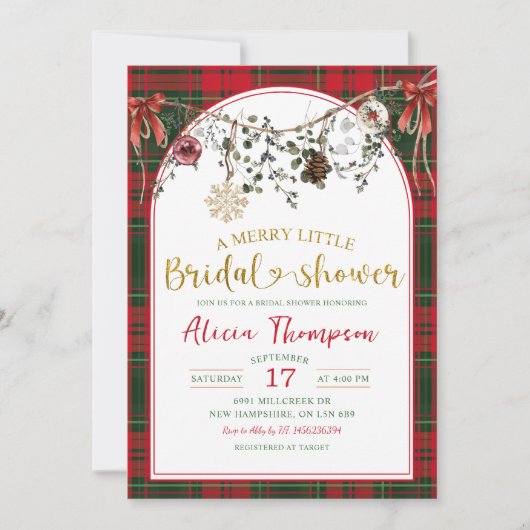 Christmas Gingham Merry Little Bridal Shower Kaart (Voorkant)
