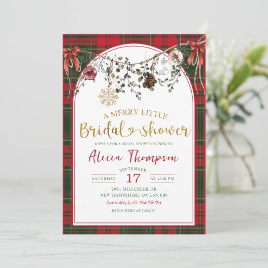 Christmas Gingham Merry Little Bridal Shower Kaart (Staand voorkant)