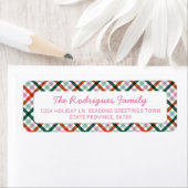 Christmas Gingham Roze Rood Groen Retouradres Etiket (Insitu)