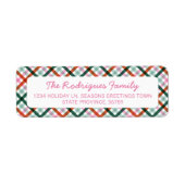 Christmas Gingham Roze Rood Groen Retouradres Etiket (Voorkant)