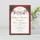 Christmas Gingham Rustic Merry Little Baby Shower Kaart (Staand voorkant)