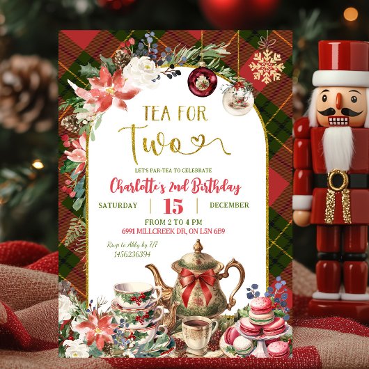 Christmas Gingham Tea For Two 2nd Birthday Kaart