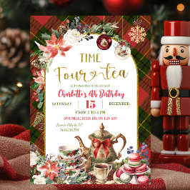 Christmas Gingham Time Four Tea 4th Birthday Kaart