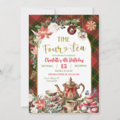 Christmas Gingham Time Four Tea 4th Birthday Kaart (Voorkant)