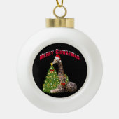 Christmas Giraffe Keramische Bal Ornament (Voorkant)
