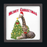 Christmas Giraffe Premium Decoratie Doosje<br><div class="desc">Schattige kerstGiraffe met zijn kerstman en versierde kerstboom - hij plaatst de ster bovenop de boom</div>