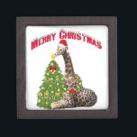 Christmas Giraffe Premium Juwelen Doos<br><div class="desc">Schattige kerstGiraffe met zijn kerstman en versierde kerstboom - hij plaatst de ster bovenop de boom</div>