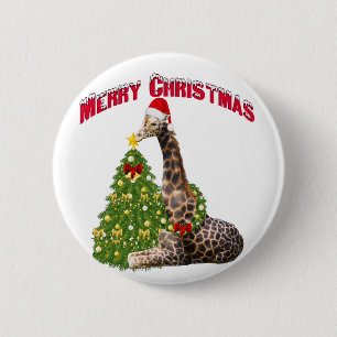 Christmas Giraffe Ronde Button 5,7 Cm