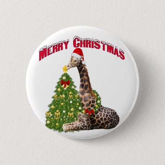 Christmas Giraffe Ronde Button 5,7 Cm (Voorkant)