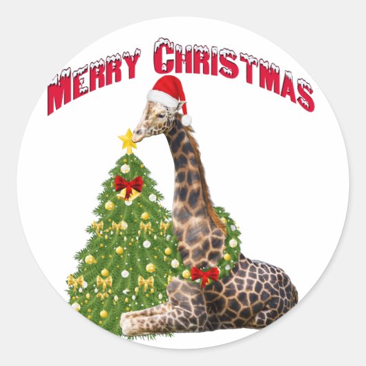 Christmas Giraffe Ronde Sticker (Voorkant)