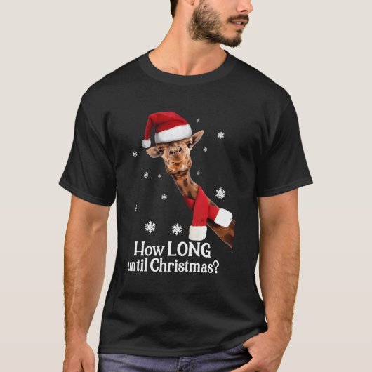 Christmas Giraffe Santa Hat Hoe lang tot Kerstmis T-shirt (Voorkant)