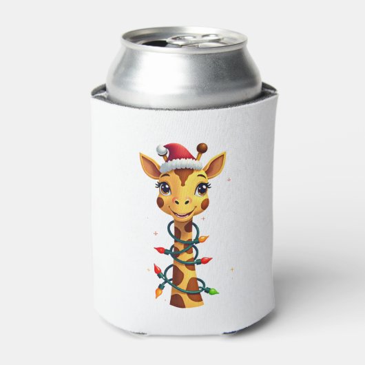 Christmas Giraffe Santa Hat Lights Giraffe Men Wom Blikjeskoeler (Blikje Voorkant)