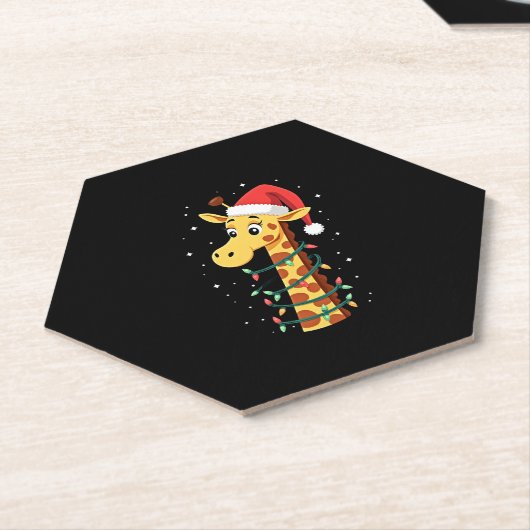 Christmas Giraffe Santa Hat Lights Giraffe Men Wom Kartonnen Onderzetters (Schuin)