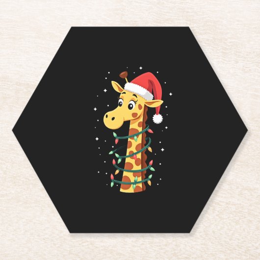 Christmas Giraffe Santa Hat Lights Giraffe Men Wom Kartonnen Onderzetters (Voorkant)