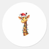 Christmas Giraffe Santa Hat Lights Giraffe Men Wom Ronde Sticker (Voorkant)