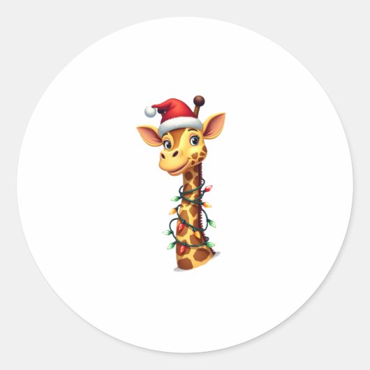 Christmas Giraffe Santa Hat Lights Giraffe Men Wom Ronde Sticker (Voorkant)