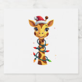 Christmas Giraffe Santa Hat Lights Giraffe Men Wom Sparkling Wijnetiket (Enkel label)