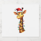 Christmas Giraffe Santa Hat Lights Giraffe Men Wom Sparkling Wijnetiket (Enkel label)