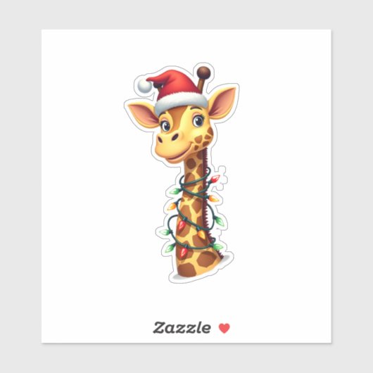 Christmas Giraffe Santa Hat Lights Giraffe Men Wom Sticker (Vel)