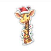 Christmas Giraffe Santa Hat Lights Giraffe Men Wom Sticker (Voorkant)