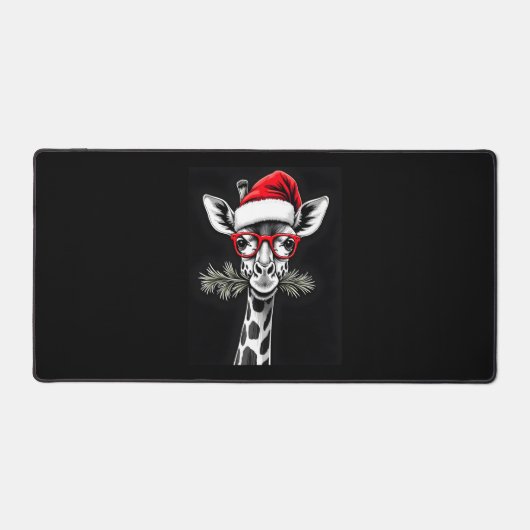 Christmas Giraffe Santa Hat Pajama Gift Familiemat Bureaumat (Voorkant)