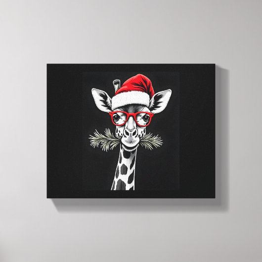 Christmas Giraffe Santa Hat Pajama Gift Familiemat Canvas Afdruk (Voorkant)