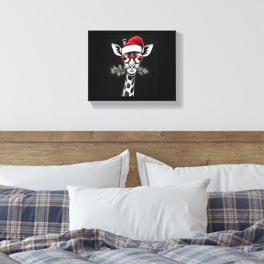 Christmas Giraffe Santa Hat Pajama Gift Familiemat Canvas Afdruk (Insitu (Slaapkamer))