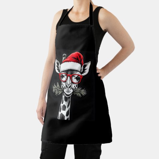 Christmas Giraffe Santa Hat Pajama Gift Familiemat Schort (Insitu)