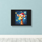 Christmas Giraffe Santa Hat Sterrennacht Holiday L Canvas Afdruk (Insitu (Houten vloer))