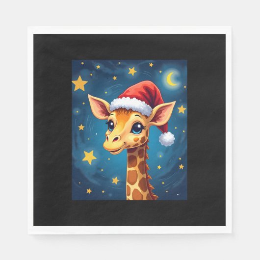 Christmas Giraffe Santa Hat Sterrennacht Holiday L Servet (Voorkant)