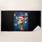 Christmas Giraffe Santa Hat Sterrennacht Holiday L Strandlaken (Voorkant)