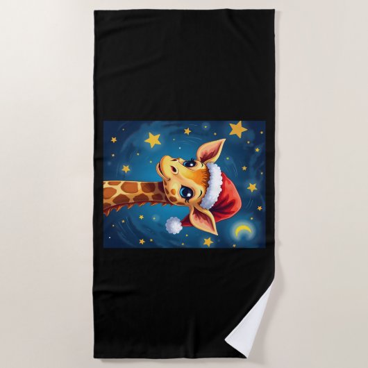 Christmas Giraffe Santa Hat Sterrennacht Holiday L Strandlaken (Voorkant)