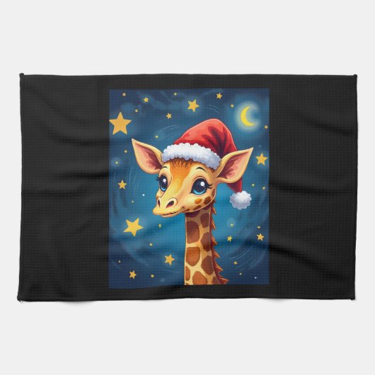 Christmas Giraffe Santa Hat Sterrennacht Holiday L Theedoek (Horizontaal)