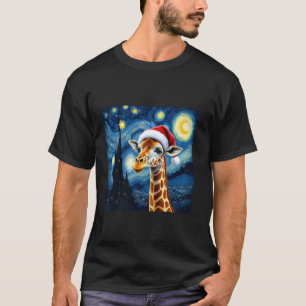 Christmas Giraffe Santa Hat Van Gogh Sterrennacht T-shirt