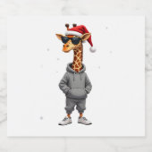 Christmas Giraffe Santa Long Sleeve T-Shirt (1) Sparkling Wijnetiket (Enkel label)