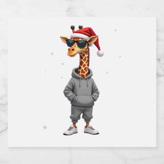 Christmas Giraffe Santa Long Sleeve T-Shirt (1) Sparkling Wijnetiket (Enkel label)