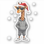 Christmas Giraffe Santa Long Sleeve T-Shirt (1) Sticker (Voorkant)