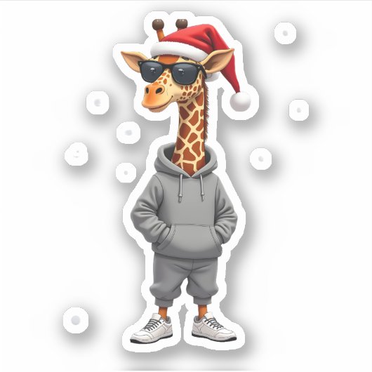 Christmas Giraffe Santa Long Sleeve T-Shirt (1) Sticker (Voorkant)