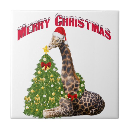 Christmas Giraffe Tegeltje (Voorkant)