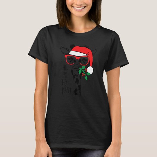 Christmas Giraffe With Glasses Santa Hat Xmas T-shirt (Voorkant)