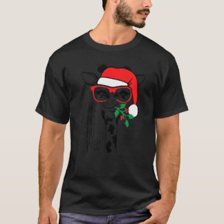 Christmas Giraffe With Glasses Santa Hat Xmas T-shirt