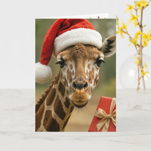 Christmas Giraffe With Holiday Gift Kaart (Gele Bloem)