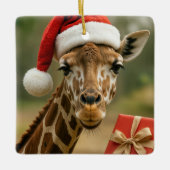 Christmas Giraffe With Holiday Gift Keramisch Ornament (Voorkant)