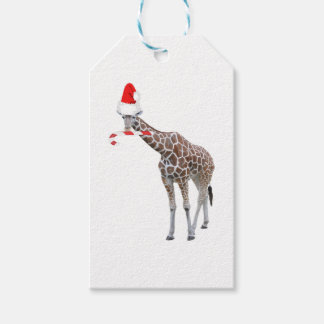 Christmas Giraffe with Santa Hat Cadeaulabel